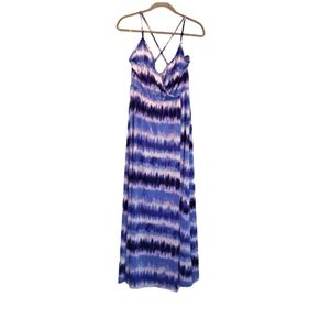 NEW Nine Eight Striped Tie Dye Spaghetti Strap Maxi Wrap Dress Size Medium